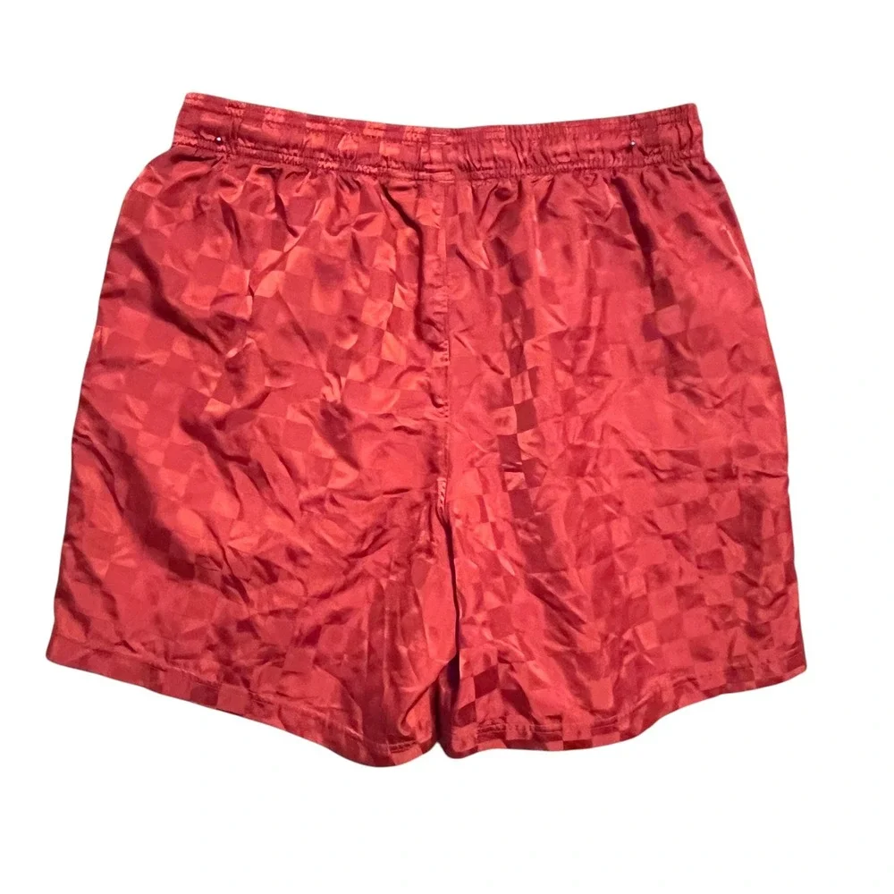 Umbro Soccer Shorts Men Large Maroon Checkerboard Shiny Blokecore Athletic Retro